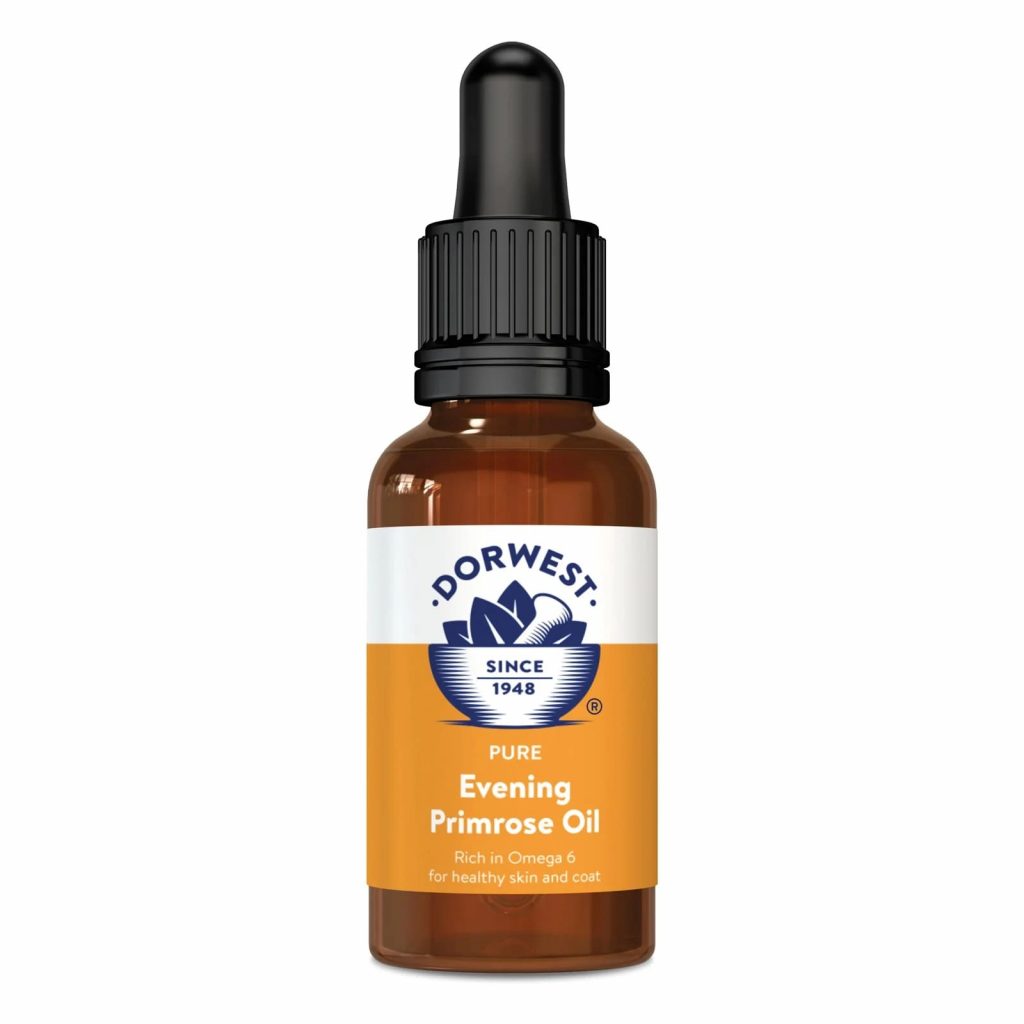 evening primrose oil by dorwest for dogs and cats for healthy skin and hormonal balance